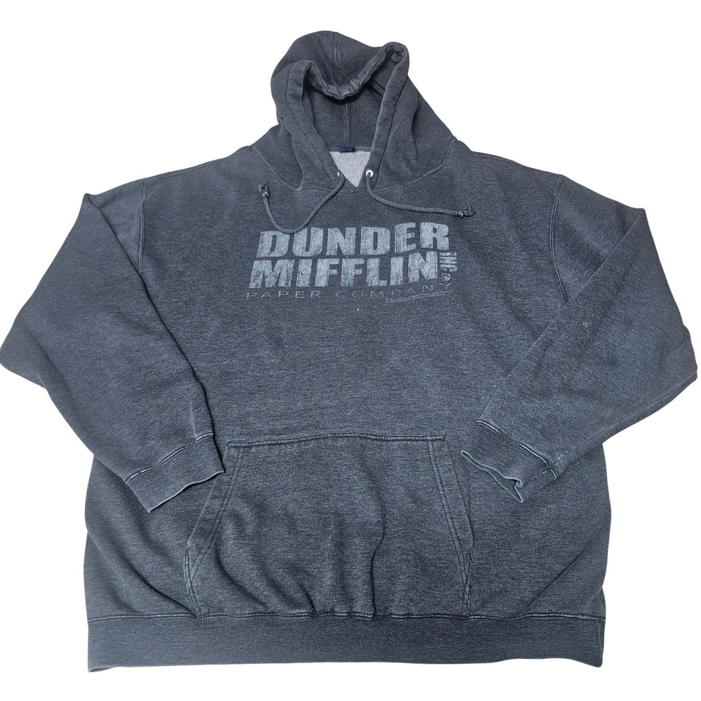The Office Dunder Mifflin Paper Co Hoodie Mens XL Charcoal Grey Pullover Logo